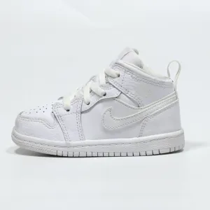 Air Jordan 1 Mid Sneakers Leather White Color For Kids