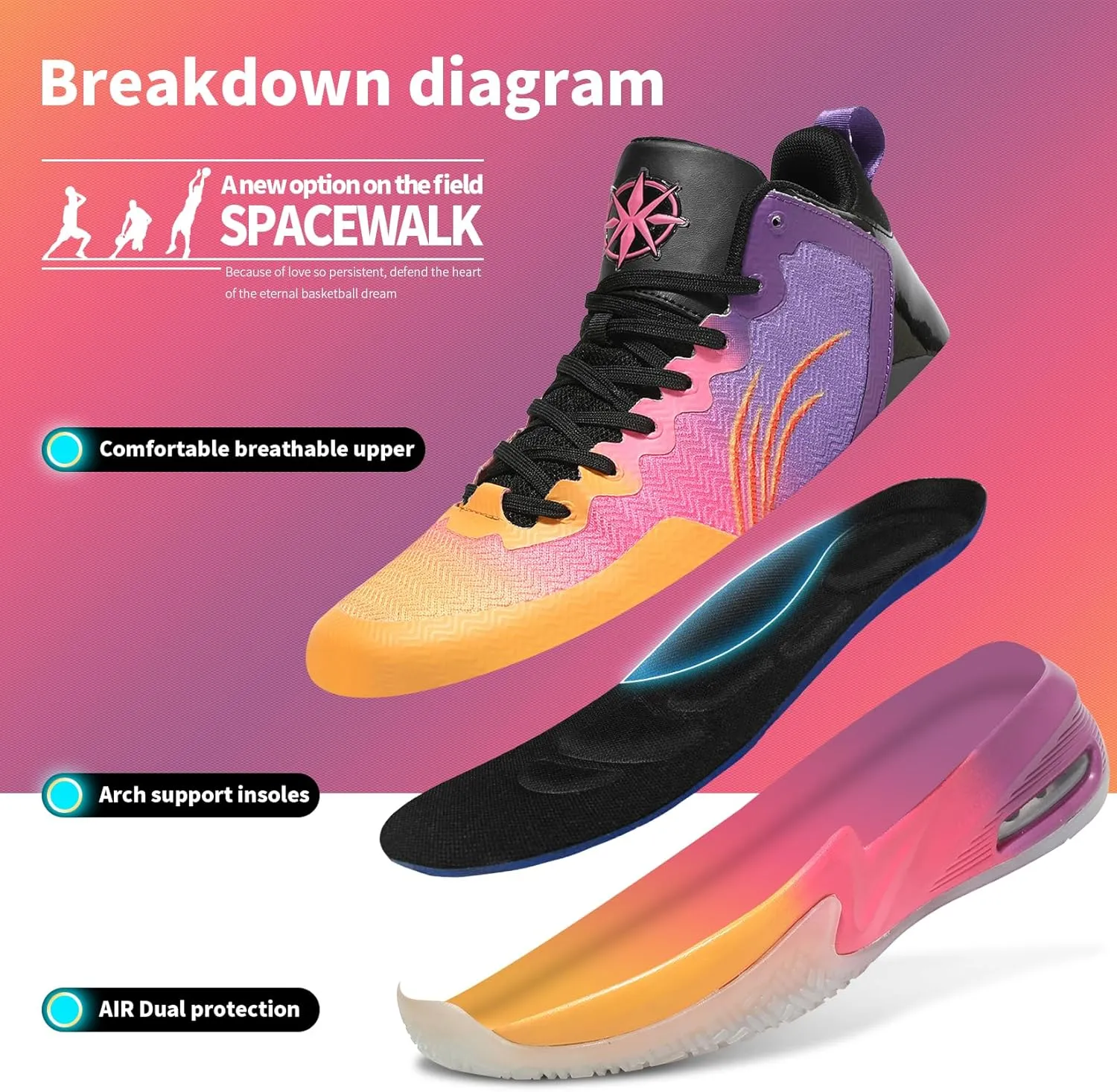 ASHION Unisex Kids Basketball Shoes Air Boys Girls High Top Sneakers Breathable Outdoor Cushioning Athletic Shoes
