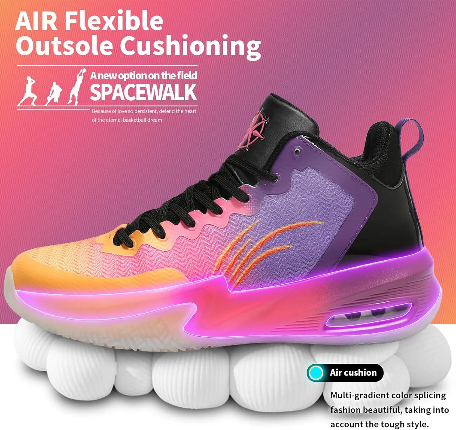 ASHION Unisex Kids Basketball Shoes Air Boys Girls High Top Sneakers Breathable Outdoor Cushioning Athletic Shoes
