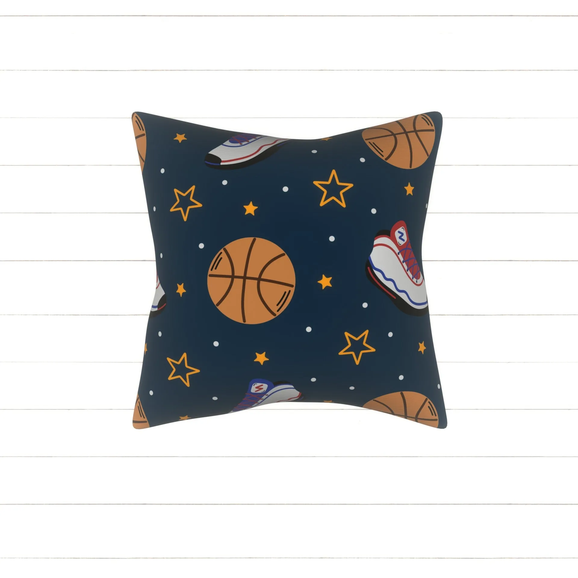 Basketball Shoes and Balls on Navy Blue