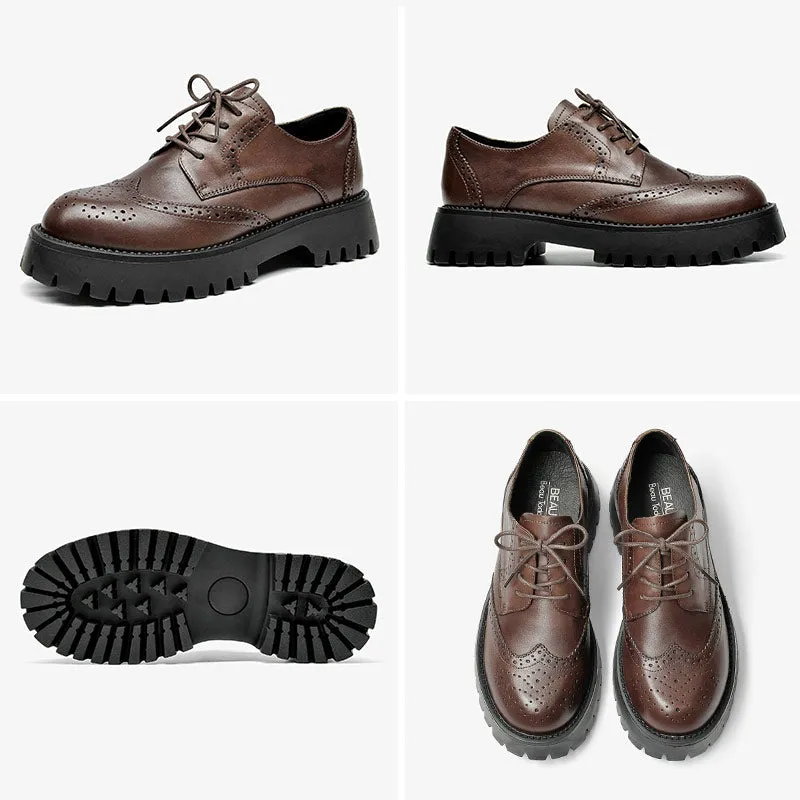 BeauToday Women's Platform Oxford Shoes Classic Derby Shoes for Women with Wingtip