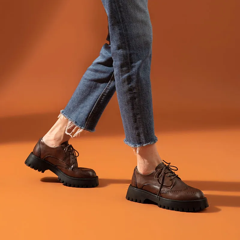 BeauToday Women's Platform Oxford Shoes Classic Derby Shoes for Women with Wingtip