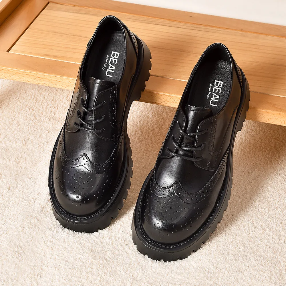 BeauToday Women's Platform Oxford Shoes Classic Derby Shoes for Women with Wingtip