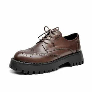 BeauToday Women's Platform Oxford Shoes Classic Derby Shoes for Women with Wingtip