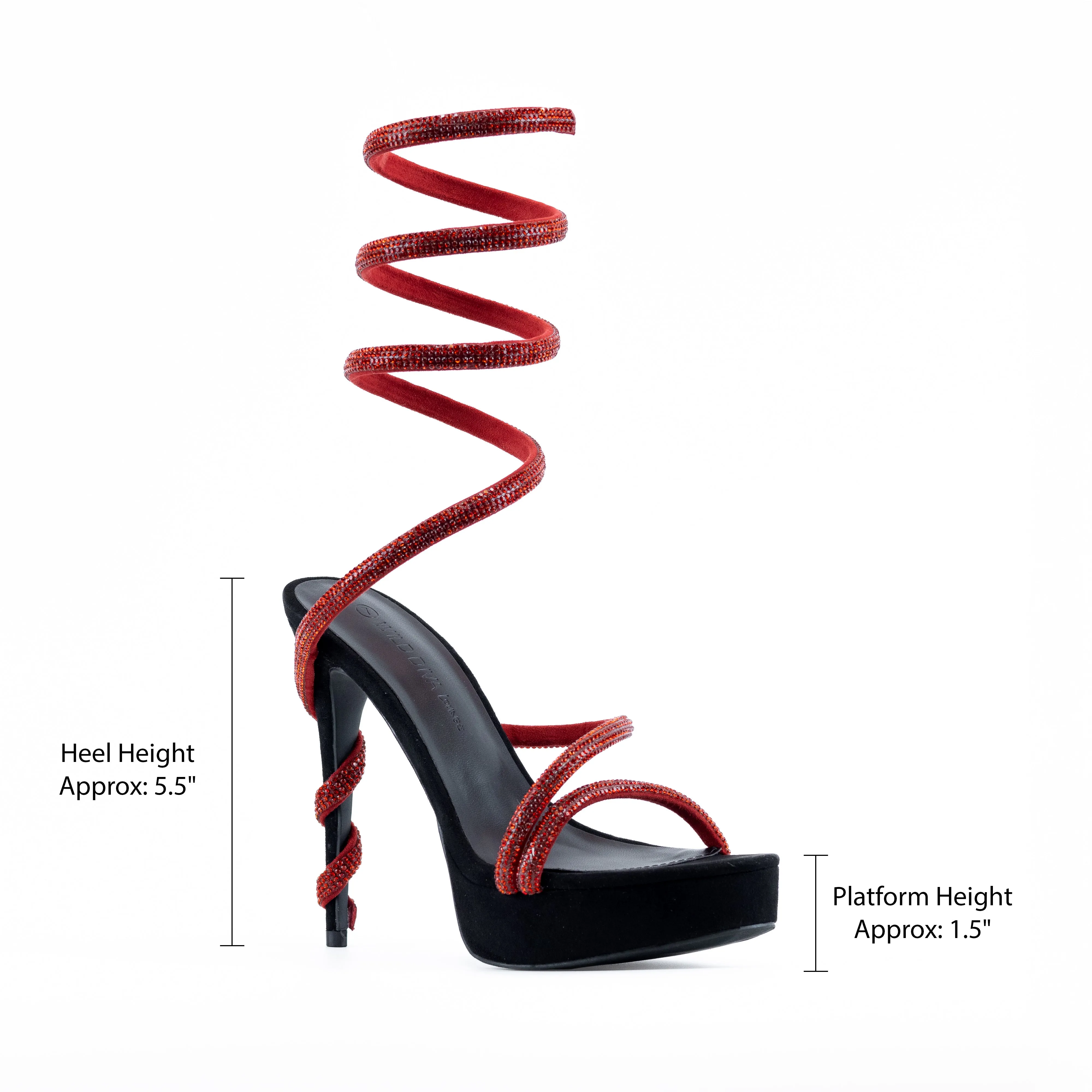 Bliss - Rhinestone Embellished Platform Stiletto Heels, Adjustable Spiral Coil Strap, Glamorous Party Footwear, Bold & Elegant for Special Occasions