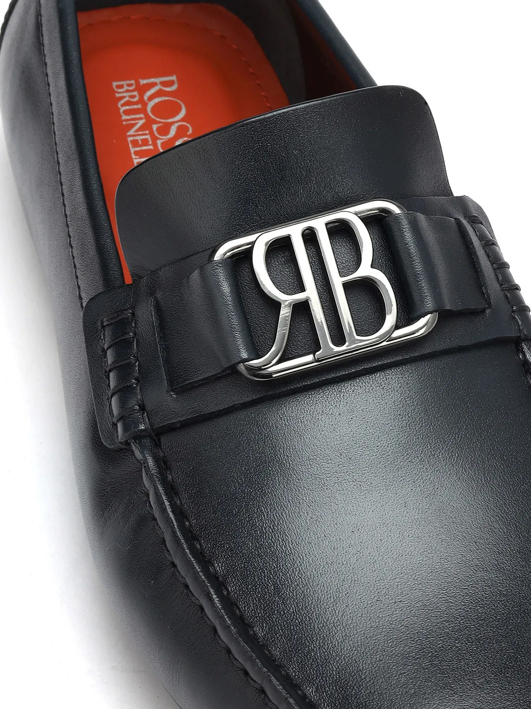 Blue Leather Moccasins With Logo