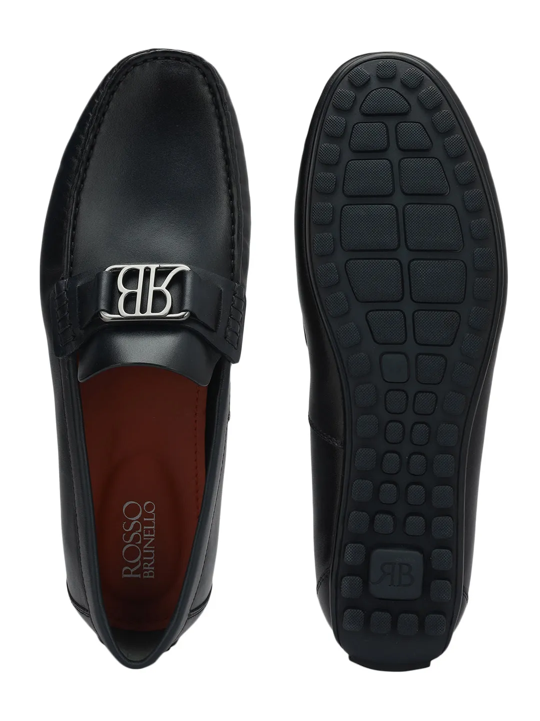 Blue Leather Moccasins With Logo
