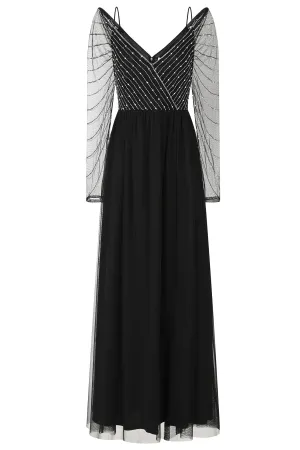 Denise Black Cold Shoulder Embellished Maxi Dress