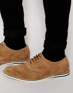Dune Brogues In Tan Suede