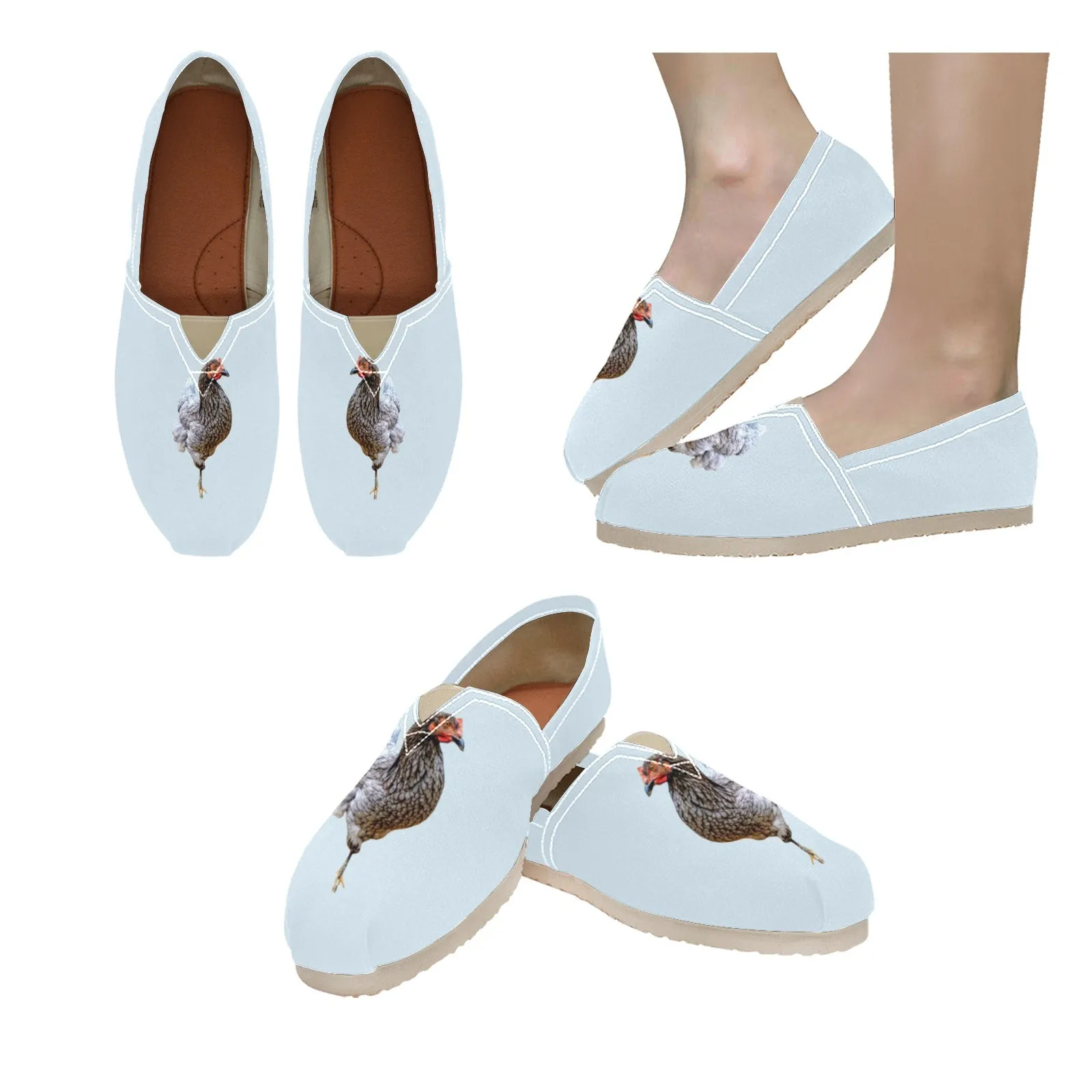 Espadrilles Canvas Chickens Light Blue Women's Canvas Slip-On Shoes(Model1206)