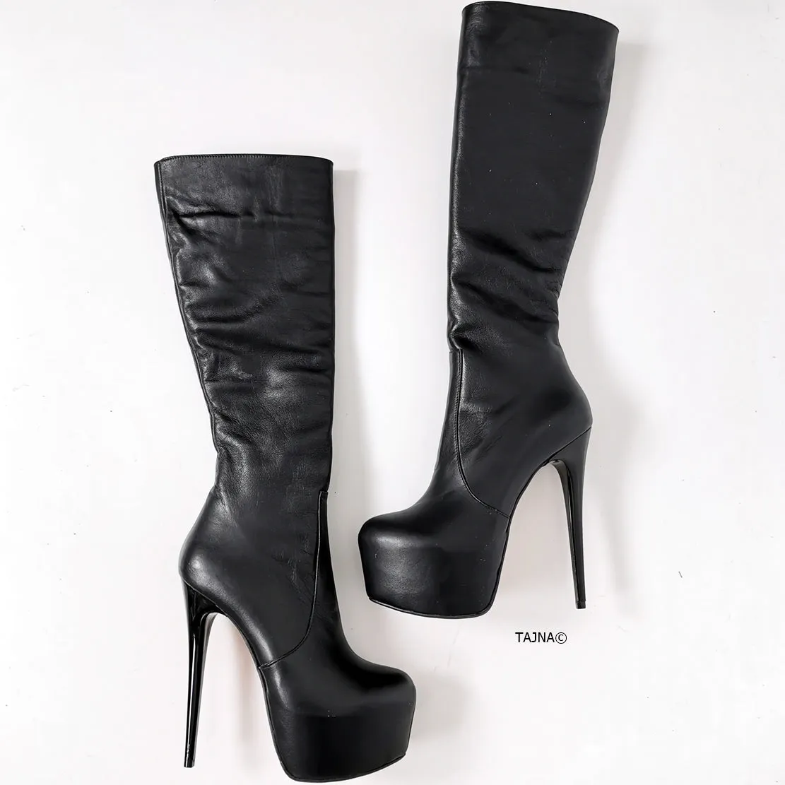 Genuine Leather Mid Calf Boots