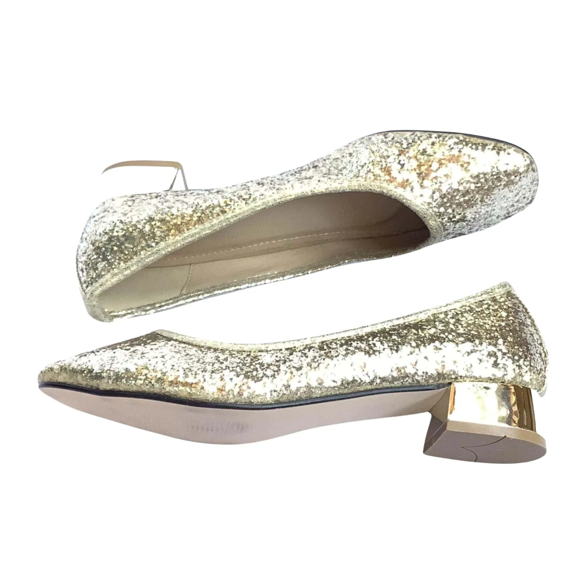 Gold Glitter Flat Shoes