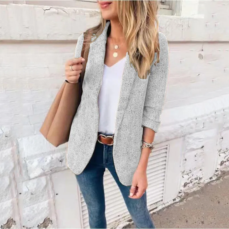 Lapel Collar Blazer Open Front Cardigan Coat