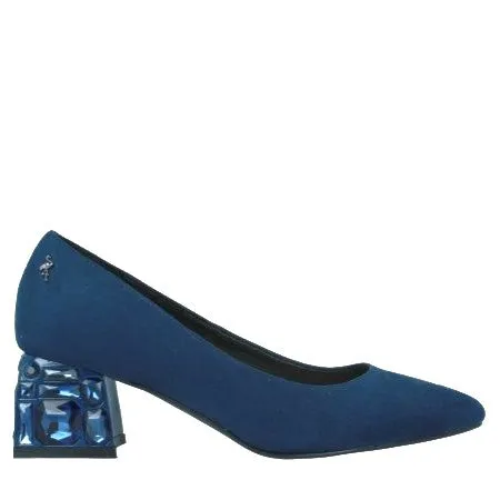 MB 22602 Navy Microfiber Suede Block Heels