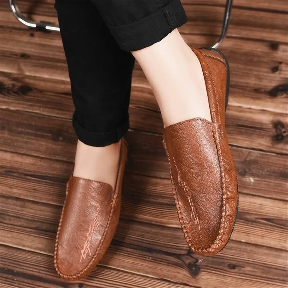 New Men's Loafers Moccasins Shoes Round Toe Simple Vegan Leather Flat Heel Flexible Slip Resistant Prom Slip-on