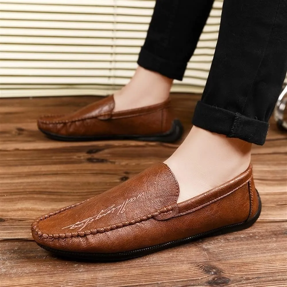 New Men's Loafers Moccasins Shoes Round Toe Simple Vegan Leather Flat Heel Flexible Slip Resistant Prom Slip-on