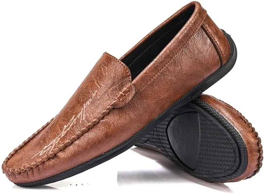 New Men's Loafers Moccasins Shoes Round Toe Simple Vegan Leather Flat Heel Flexible Slip Resistant Prom Slip-on