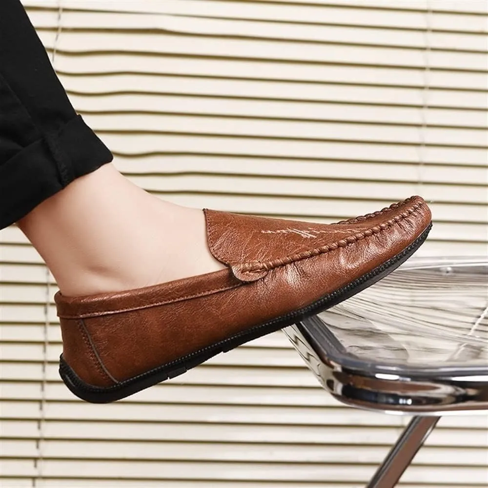 New Men's Loafers Moccasins Shoes Round Toe Simple Vegan Leather Flat Heel Flexible Slip Resistant Prom Slip-on