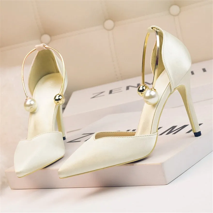 Pearl Buckle High Heels