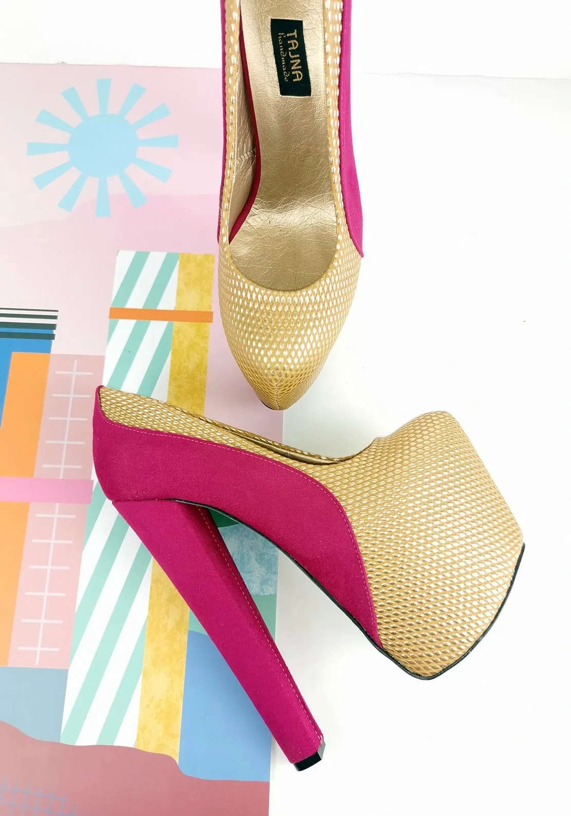 Pink Gold Honey Bee Chunky Heels