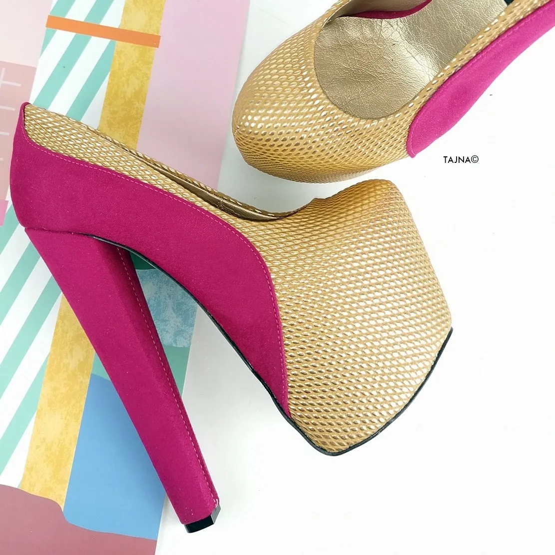 Pink Gold Honey Bee Chunky Heels