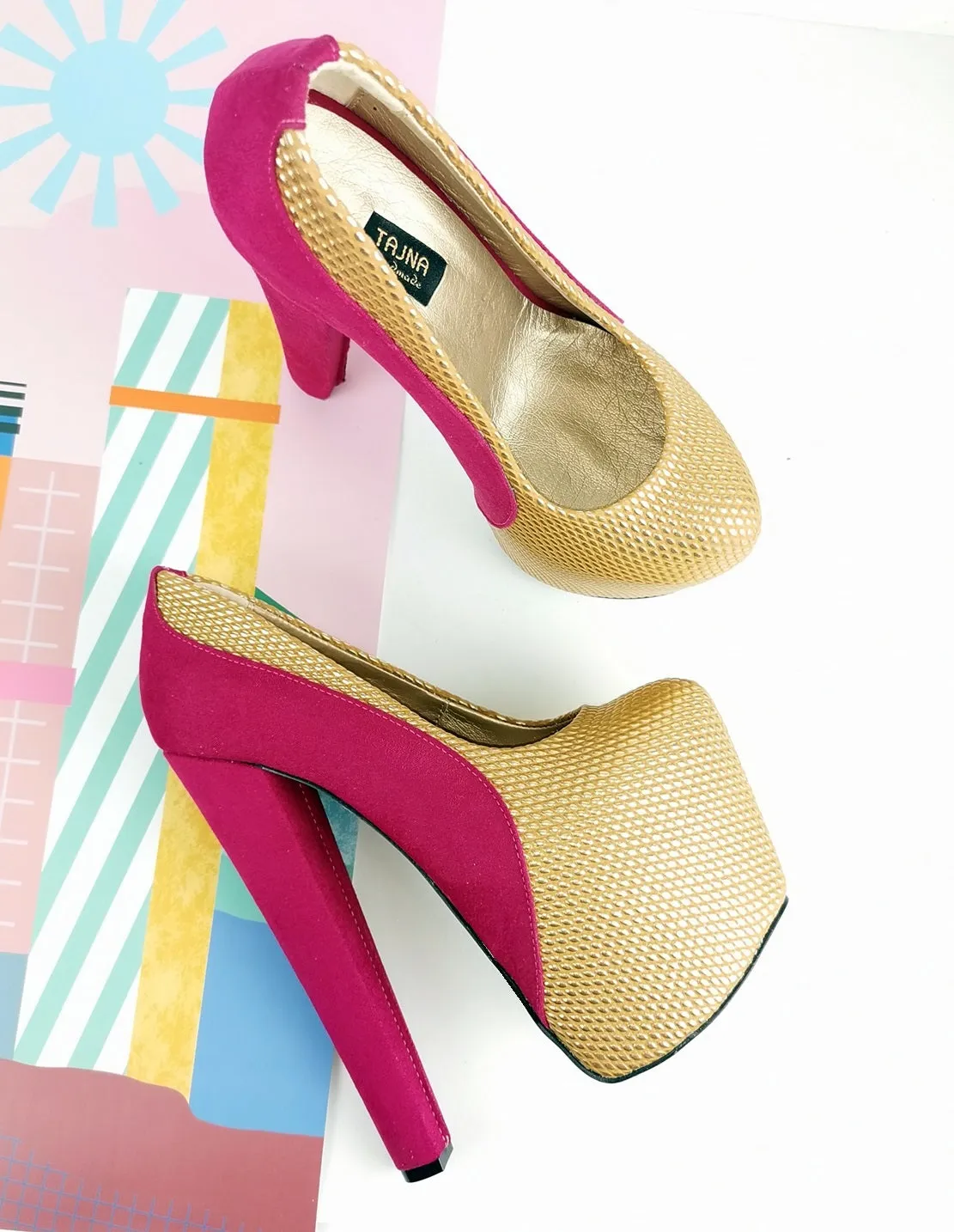 Pink Gold Honey Bee Chunky Heels