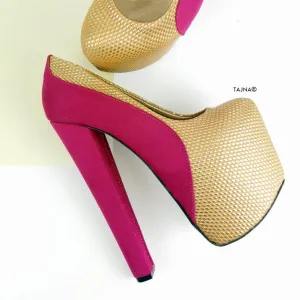 Pink Gold Honey Bee Chunky Heels