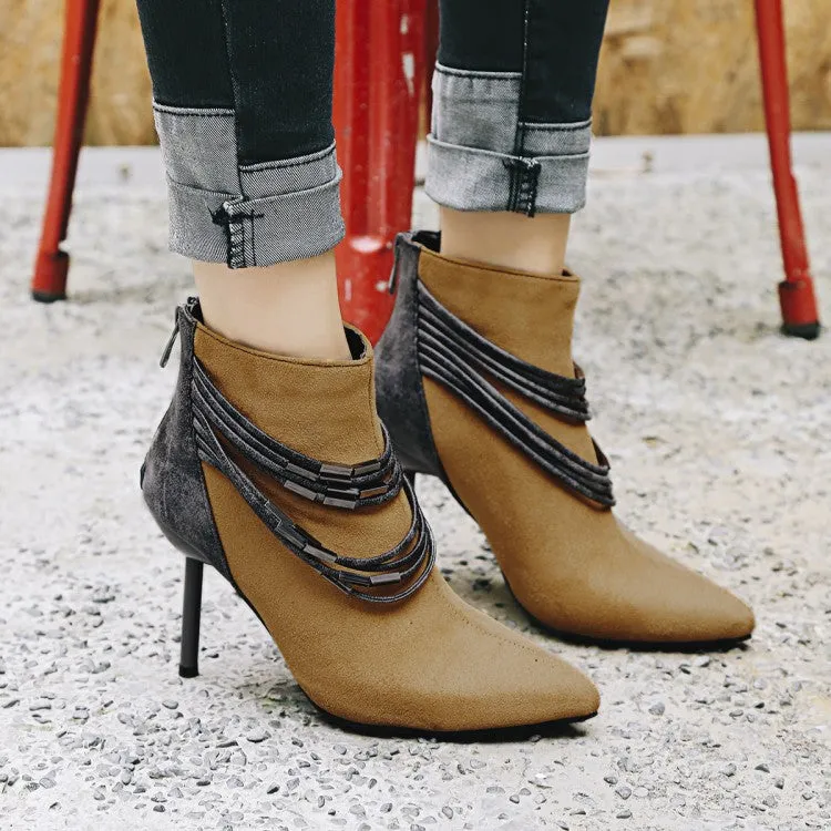 Pointed Tod Chain Decorate High Stiletto Heels Short Boots