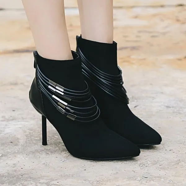 Pointed Tod Chain Decorate High Stiletto Heels Short Boots