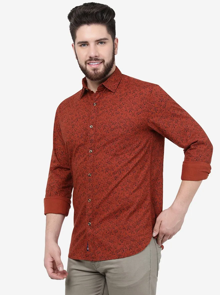 Rust Printed Slim Fit Casual Shirt | Greenfibre