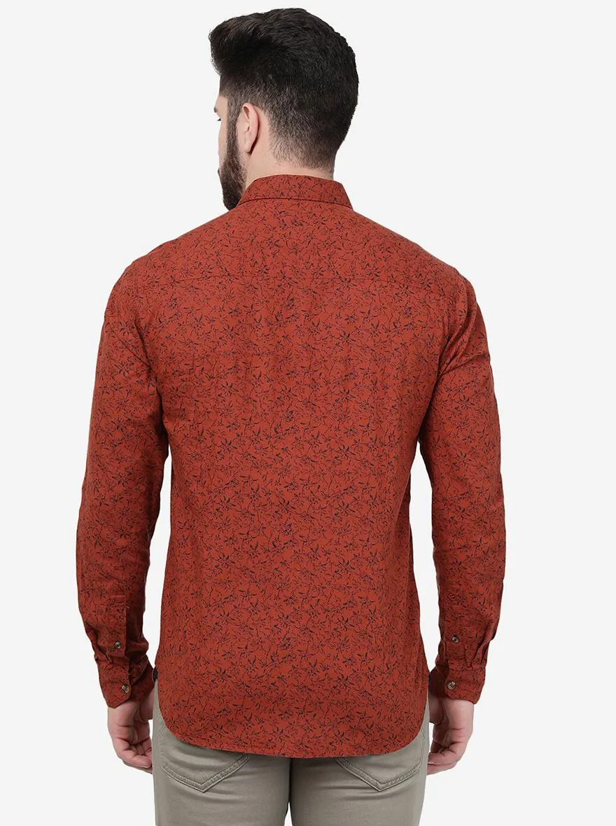 Rust Printed Slim Fit Casual Shirt | Greenfibre