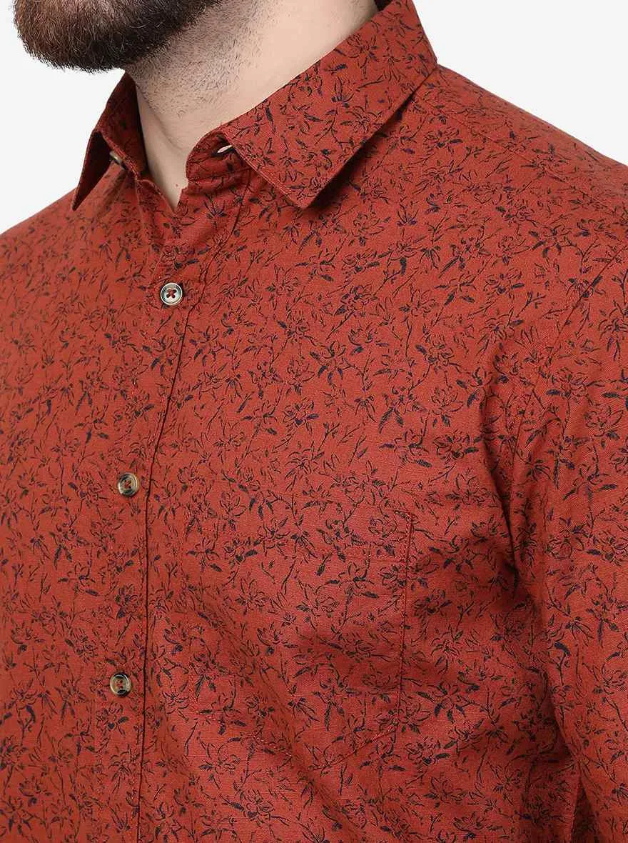 Rust Printed Slim Fit Casual Shirt | Greenfibre