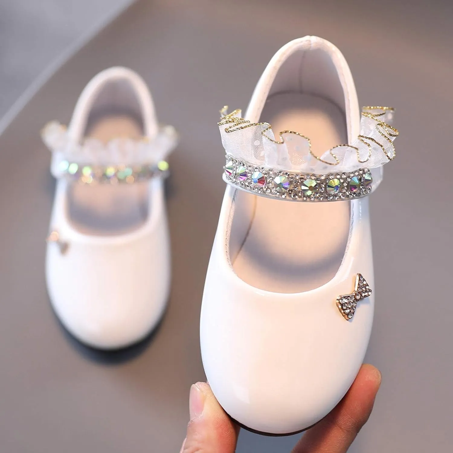 rystal Lace Princess Mary Jane Dress Shoes Princess Low Heel Dance Shoes Pary Wedding Slip On Ballet Flat