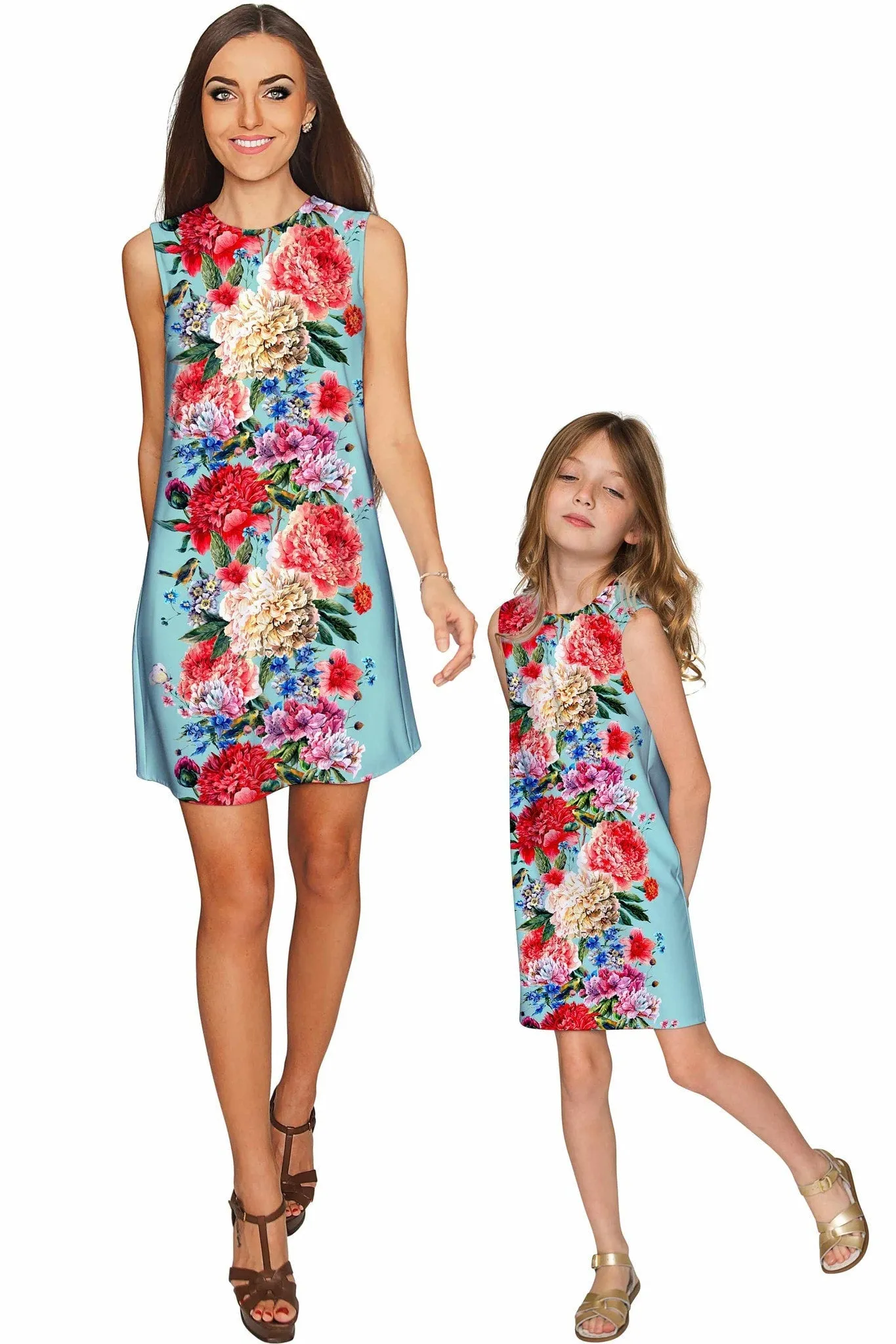 SAMPLE SALE - Amour Adele Blue Floral Print Chic Shift Party Dress - Girls
