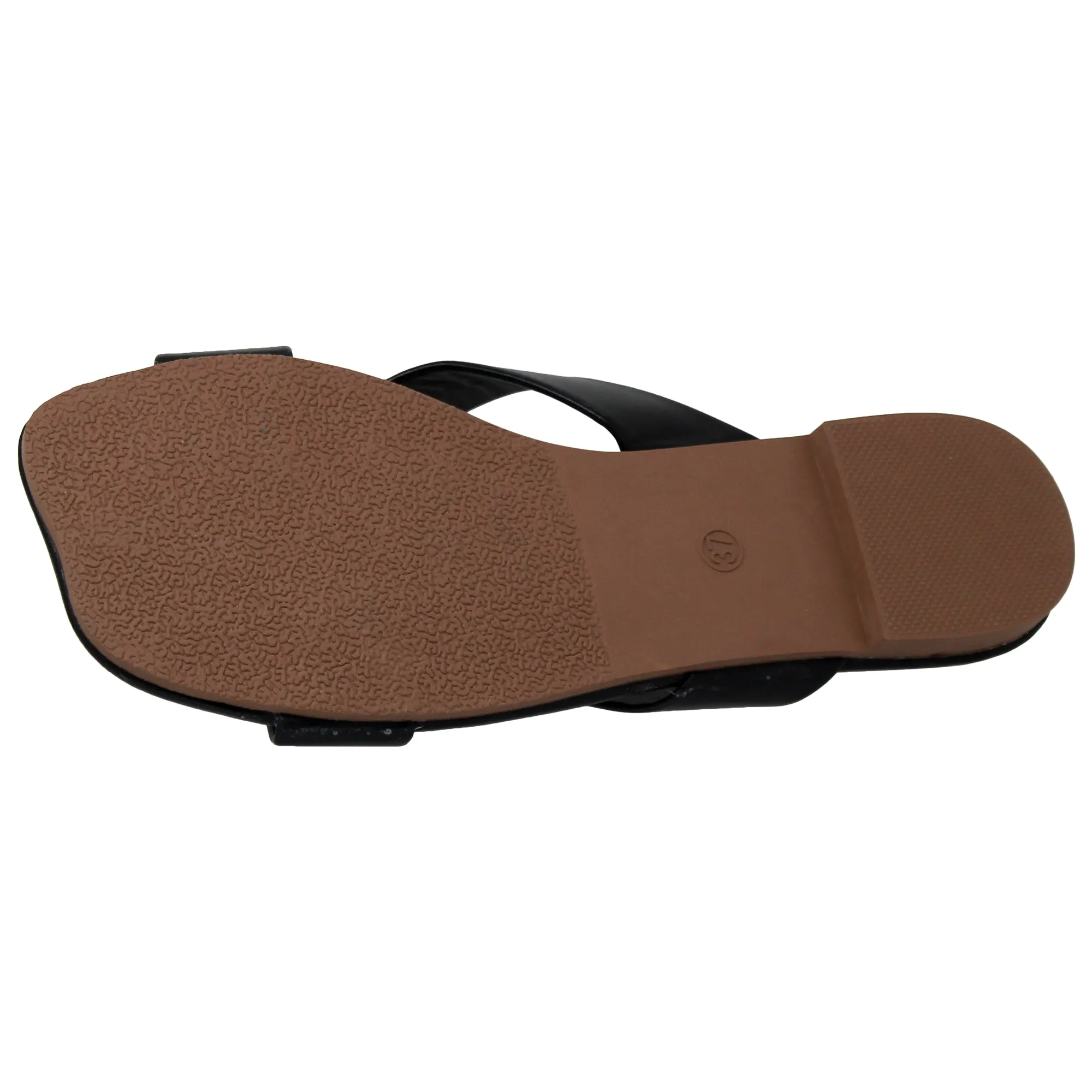 SOBEYO Square Toe Crossband Slide Sandals Beige Black