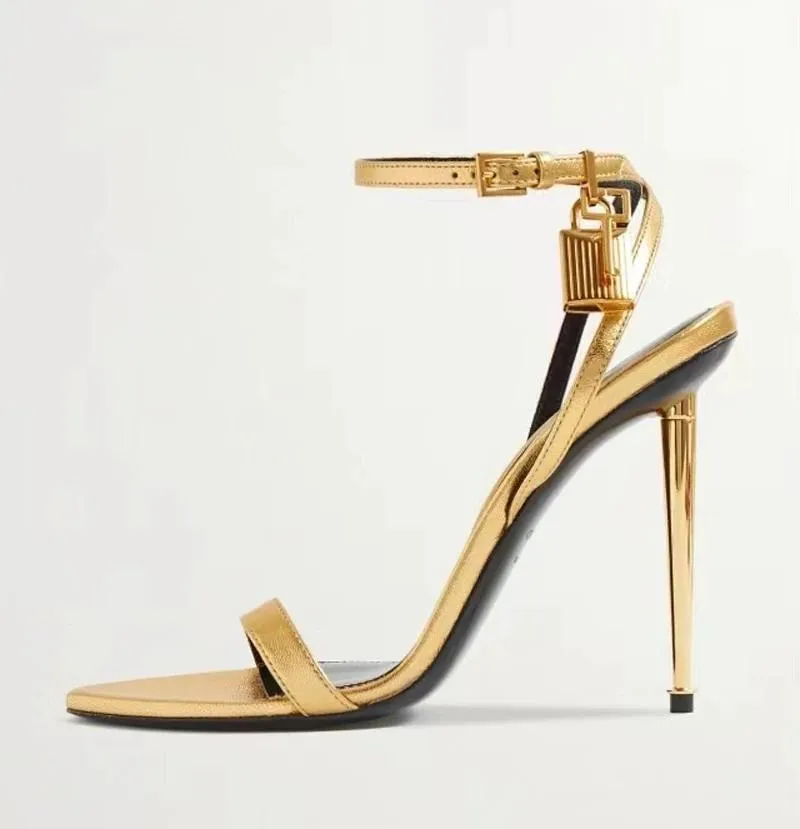 Velvet Padlock Decor Metal High Heels Open Toe Sandals