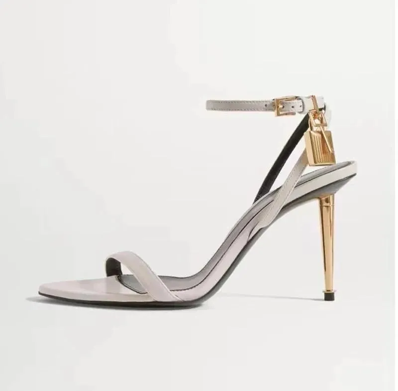 Velvet Padlock Decor Metal High Heels Open Toe Sandals