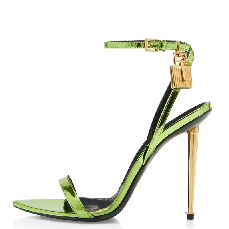 Velvet Padlock Decor Metal High Heels Open Toe Sandals