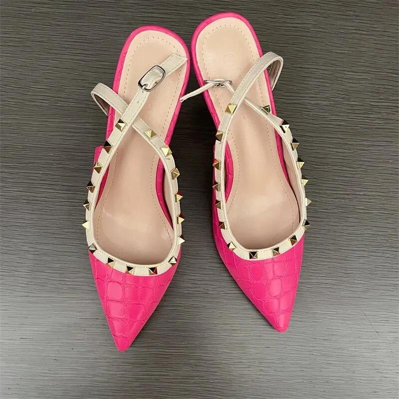 Women Rivet Pointed Elegant Slips
