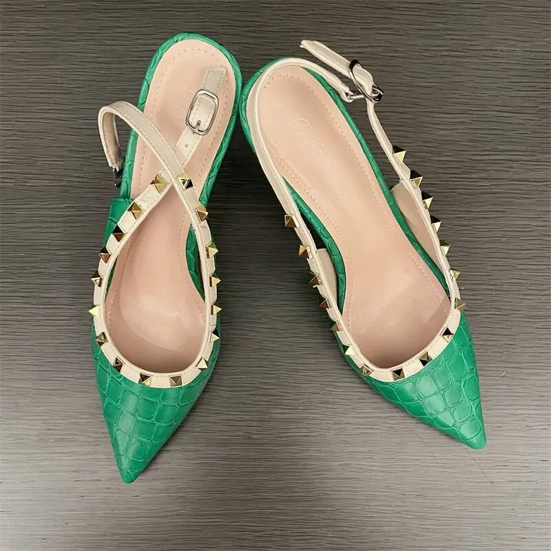 Women Rivet Pointed Elegant Slips