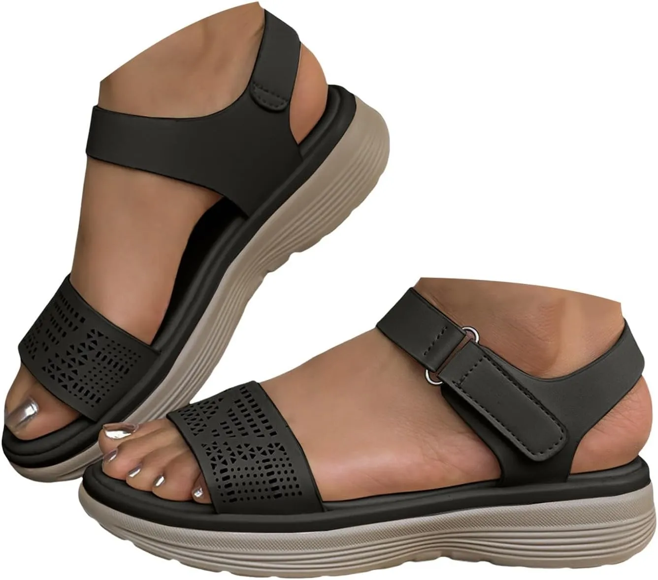 Women's Fashion Walking Sandals 2025 Summer Casual Open Toe Ankle Strap Platform Slip on Wedge Shoes with Arch Support Low Heel Beach Walking Platform Wedges Shoes
