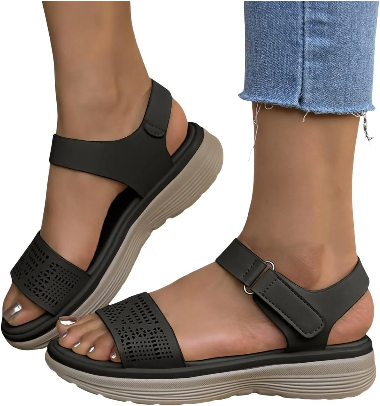 Women's Fashion Walking Sandals 2025 Summer Casual Open Toe Ankle Strap Platform Slip on Wedge Shoes with Arch Support Low Heel Beach Walking Platform Wedges Shoes