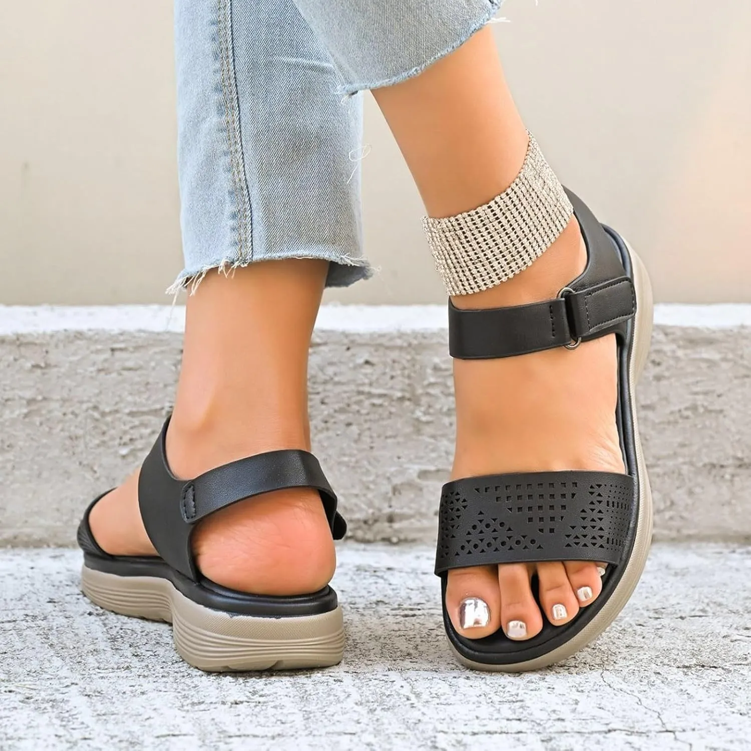 Women's Fashion Walking Sandals 2025 Summer Casual Open Toe Ankle Strap Platform Slip on Wedge Shoes with Arch Support Low Heel Beach Walking Platform Wedges Shoes