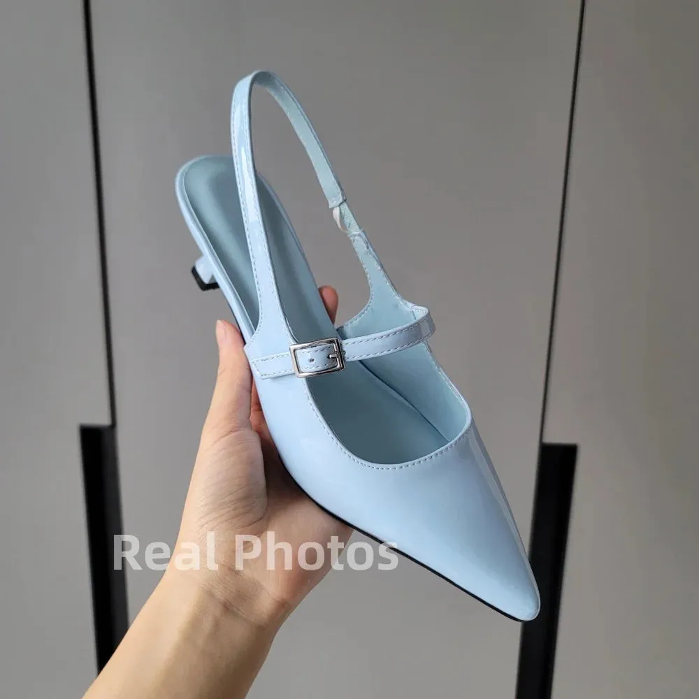 Women's Genuine Leather Slingbacks Kitten Heel Pointed Mary Jane