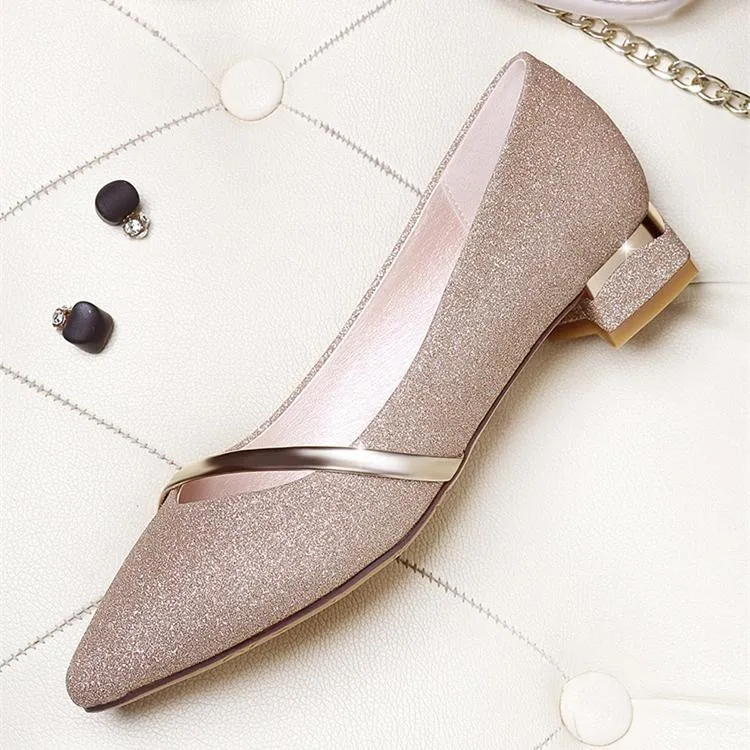 Women's low block heel pointed toe pumps elegant shallow heels