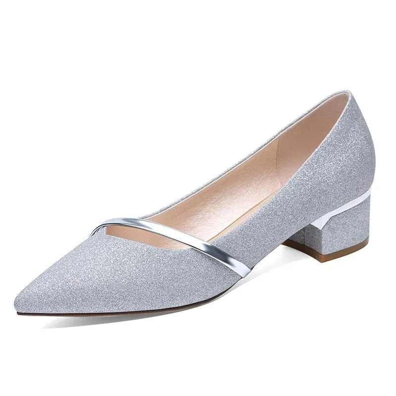 Women's low block heel pointed toe pumps elegant shallow heels