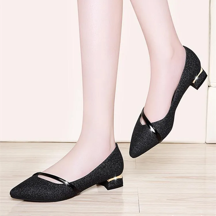 Women's low block heel pointed toe pumps elegant shallow heels