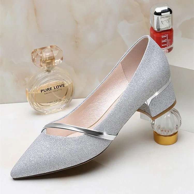 Women's low block heel pointed toe pumps elegant shallow heels