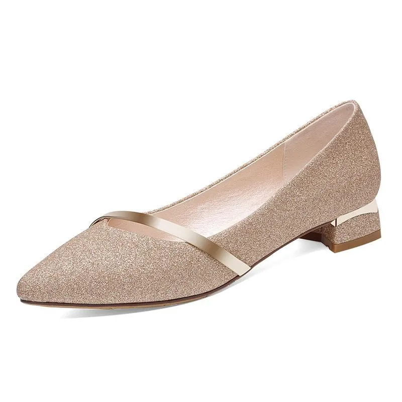 Women's low block heel pointed toe pumps elegant shallow heels