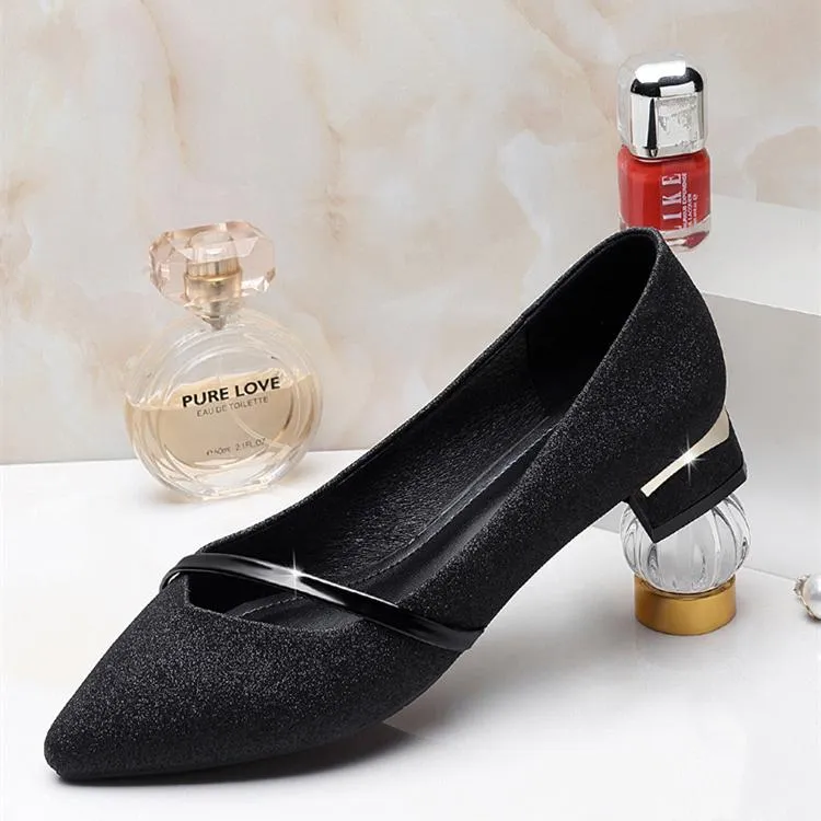 Women's low block heel pointed toe pumps elegant shallow heels
